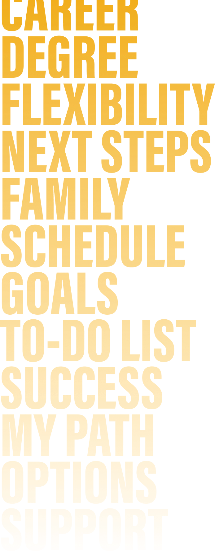 Athens Hero Text: Career, Degree, Flexibility, Next Steps, Family, Schedule, Goals, To-Do List, Success, My Path