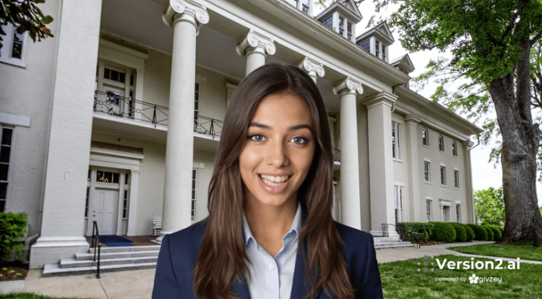 Anna Claire, VEO, in front of Founders Hall